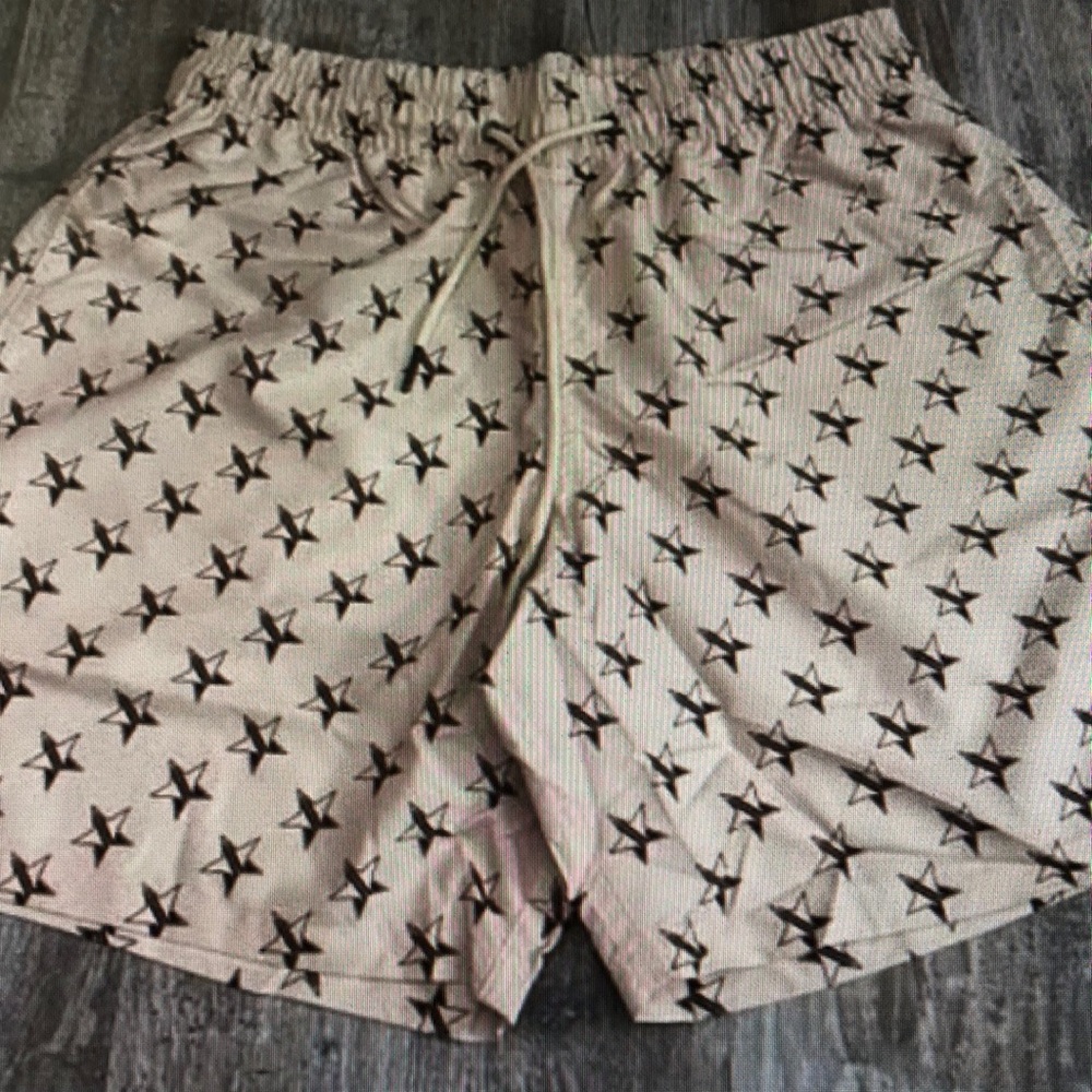 Women’s Star Print Elastic Waist Shorts - Beige/Black